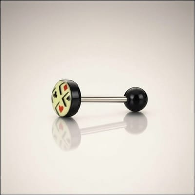 Aramat Jewels | Tongpiercings | Stalen tongpiercing met acryl logo | Doodskop-met-zwaard | |7mm | Staal | Volwassenen | Verkleurd niet