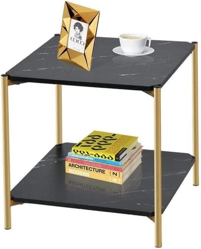 Vierkante salontafel - Bijzettafel nachtkastje - Woonkamer decoratie - Marmeren patroon design - 40x40x45 cm - Zwart