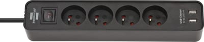 Ecolor stekkerdoos met USB 4-voudig 1,5m H05VV-F3G1,5 zwart *FR*