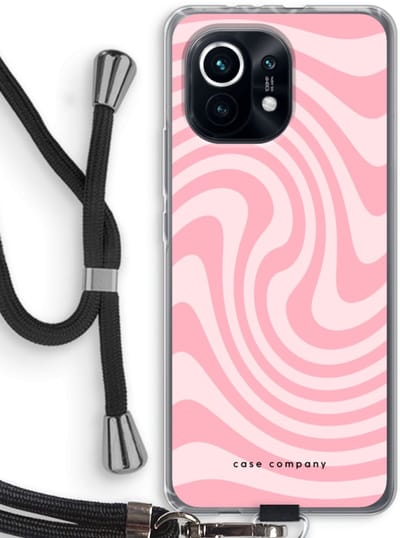 Case Company® - Hoesje met koord geschikt voor Xiaomi Mi 11 hoesje met Koord - Swirl Roos - Telefoonhoesje met Zwart Koord - Bescherming aan alle Kanten en Over de Schermrand