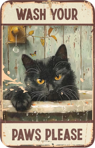 WC mat 50x80 cm - Antislip - Vintage - Kat - Quotes - Wash your paws please - Spreuken - Toiletmat - Vloermat - Douchemat - Toilet tapijt - Toiletmatten