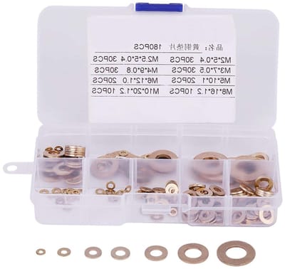 Assortiment van 180 Stuks Messing Platte Ringen met Opbergdoos - M2 tot M10 voor Diverse Toepassingen