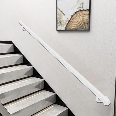 Metalen trapleuning - Stevig handvat - Veilig traplopen - Matwitte afwerking - 30cm - Wit
