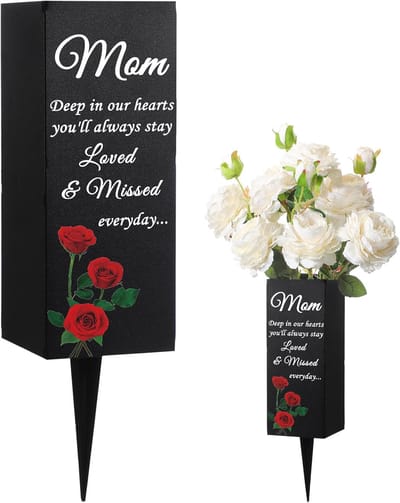Graf Vaas Metaal - Herdenkings Bloemenhouder - Graven Decoratie - Met Grondpin - 10x30x10 cm - Zwart