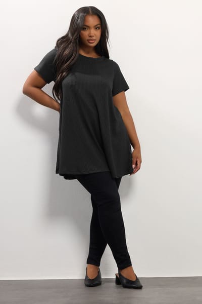 Yours Zwarte Soft Touch Geribbelde Swing Top Size 44