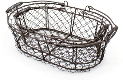 Ovale Metalen Draad Eiermand en Fruitmand Set van 2 - Vintage Stijl