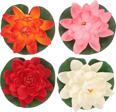 Set van 4 Drijvende Kunststof Lotus Bloemen en Bladeren voor Tuin, Aquarium en Vijverdecoratie