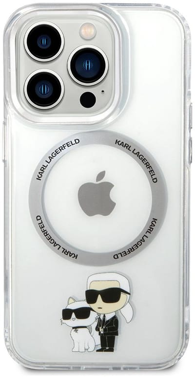 Karl Lagerfeld, Beschermhoesje Geschikt voor Apple iPhone 14 Pro met Karl en Choupette print MagSafe Compatible, Transparant