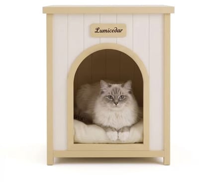 hondenbench - Hondenbench meubel - Kattenhuis binnen-Huisdier meubel – Massief hout –Veilige randen – Wasbaar kussen - Snelbouw - Woonkamer - 53x51,6x60cm- 1 stuk-Houtkleur
