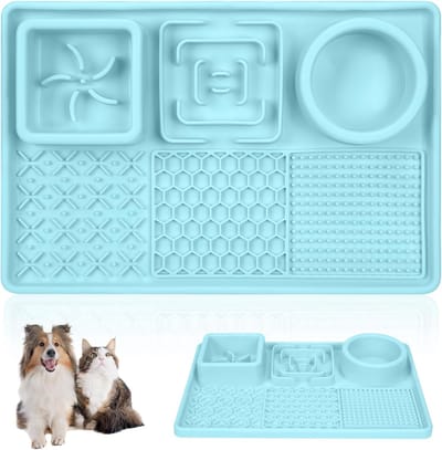 Famanu – Set Anti-Slip Likmat voor Honden en Katten - Slow Feeder Dog Bowl & Licking Mat - vermindering - Snuffelen & Training - Inclusief Spatel en Reinigingsborstel - BPA-vrij Silicone