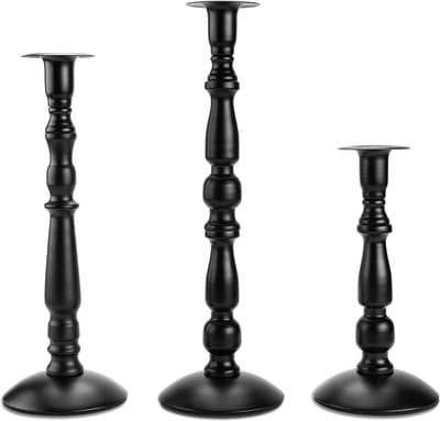 Matzwarte Kaarsenhouders - Roestbestendig - 3 stuks - Metaal - 20/28/32 cm