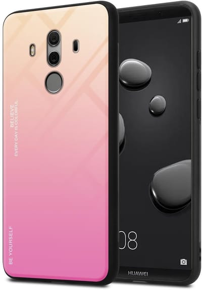 Cadorabo Hoesje geschikt voor Huawei MATE 10 PRO in GEEL - ROZE - Tweekleurige beschermhoes van TPU-silicone Case Cover en achterzijde van gehard glas