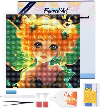 Figured'Art Mini Diamond Painting set Volwassenen 25x25 cm met lijst Mooi Klein Elfje - 5D DIY Art full drill ronde diamant - Canvas al ingelijst