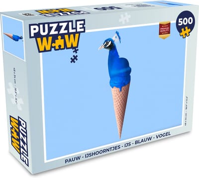 Puzzel Pauw - IJshoorntje - IJs - Blauw - Vogel - Legpuzzel - Puzzel 500 stukjes