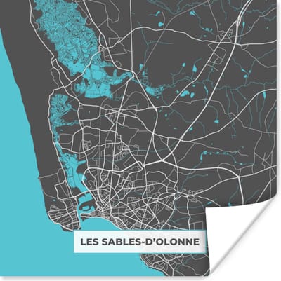 Poster Kaart - Plattegrond - Les Salbes-d'Olonne - Frankrijk - Stadskaart - 100x100 cm XXL