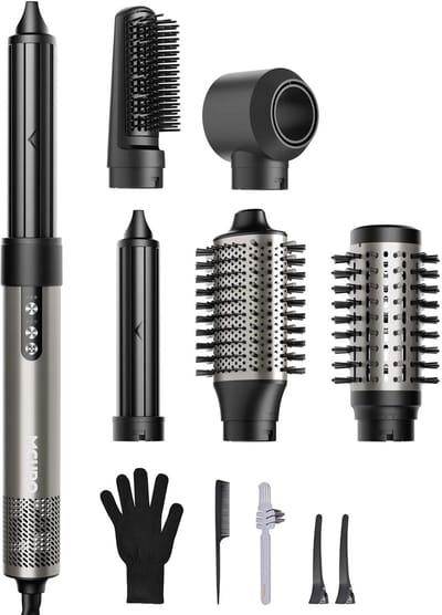 D&A Fohnborstel - Krukborstel - Haarstyler - Hairstyler - Stijltangen - Hairstyler 6- in- 1 - Haarstyler krulborstel - Grijs