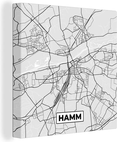 Canvas Schilderij Plattegrond - Hamm - Kaart - Stadskaart - Duitsland - 20x20 cm - Wanddecoratie