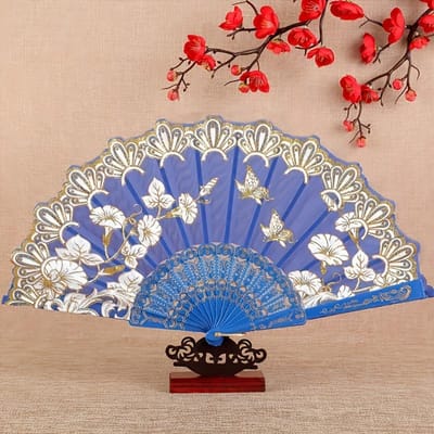 1 stuk Traditionele Chinese Handheld Vouwventilator, Vintage Oosterse Stijl, Elegante Ventilator Met Bloemenpatroon, Voor Bruiloft, Dans