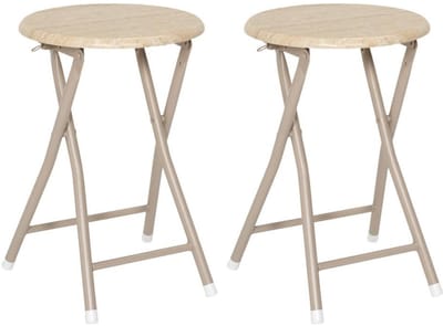 Home Deco Factory Krukje Nova - 2x - beige - hout/metaal - D30 x H45 cm - opvouwbaar/inklapbaar
