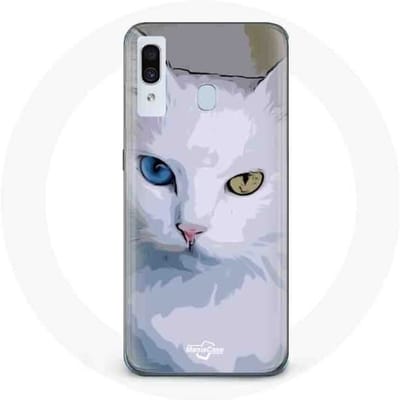Coque pour Samsung Galaxy A20 Turc de van Chat oeil bleu et oeil jaune