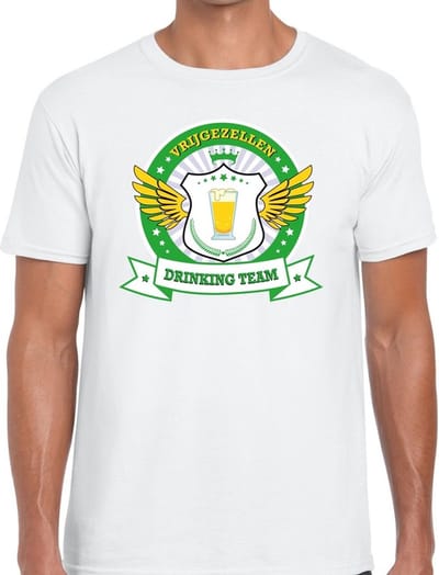 Wit vrijgezellenfeest drinking team t-shirt heren met groen en geel - Vrijgezellen team kleding mannen S