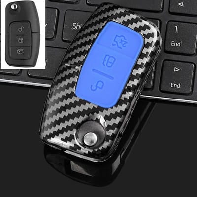 Abs Carbon Auto Flip Vouwbare Sleutelhoes Cover Voor Ford Focus 2 3 Ecosport C-Max S-Max Ka Mondeo Kuga Galaxy Fiesta Sleutelhanger blue