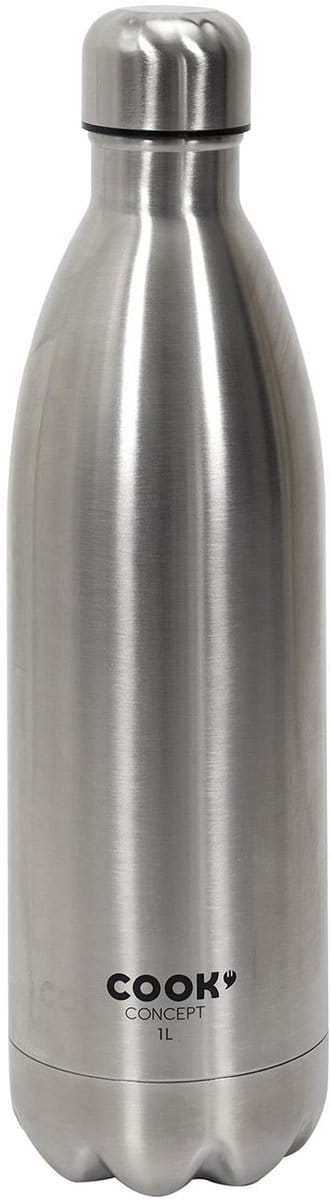 Cook Concept Travel drinkfles voor warme en koude dranken - zilver - roestvrij staal - met schroefdop - 1000 ml