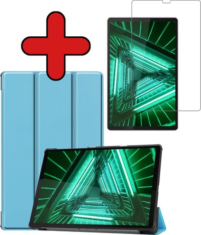 Hoesje - Geschikt voor Lenovo Tab M10 FHD Plus (2e / 2nd Generatie) - Met Screenprotector - Hardcover Book Case - Trifold Bookcase Hoes - Hard Cover - Tablethoes - Lichtblauw