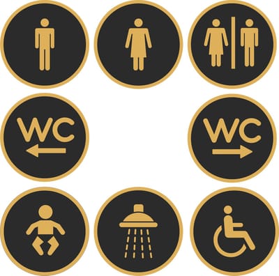 12,5 cm Rond 8 bordjes voor de toilets/wc Voordeel pack Zwart - Goud | Toilet - WC bordjes | 125 mm rond 3 mm dik | Zwart Goud | Bio plastic