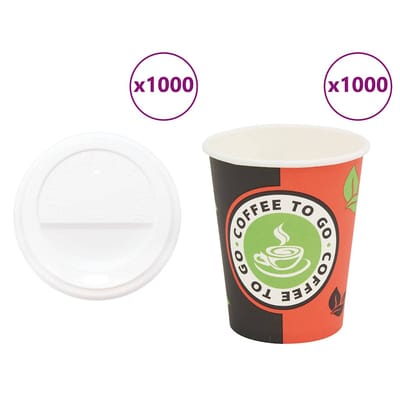vidaXL - Papieren - koffiekopjes - met - deksel - 1000 - st - 8oz - 240 - ml