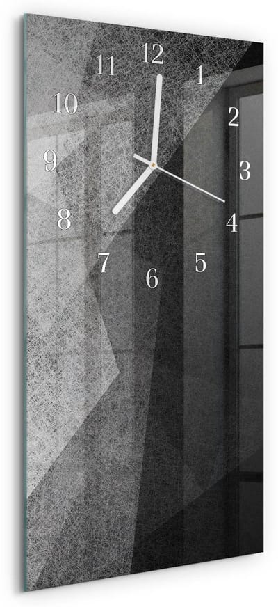 Tulup Wandklok - Patroon Gekleurde Glazen Klok - 30x60 cm - Zwart Glazen Klok Met Print - Witte Handen - Rechthoekige Wandklok - Decoratieve Glazen Klok - Glazen Wandklok Design