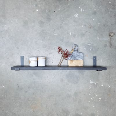 GoudmetHout® Wandplank Industrieel - 40 x 20 cm Muurplank - Zwart Eiken Hout - Decoratie Wandrek & Boekenrek - Hangplank Keuken - Wall Shelf + 2 Mat Blanke Plankdragers van Staal