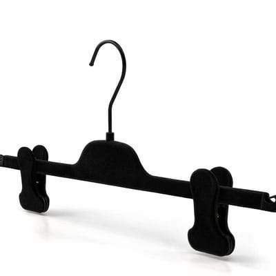 [Set van 10] Luxe uitgevoerde zwart fluwelen (velours / flock / velvet / fluweel) rokhangers / broekhangers / knijperhangers met bijpassende zwarte haak, perfect voor rokken, broeken, shorts, shawls en accessoires