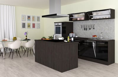 Eilandkeuken 310 cm - complete keuken met apparatuur Amanda - Eiken grijs/Zwart - soft close - keramische kookplaat - vaatwasser - afzuigkap - oven - spoelbak
