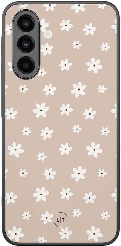 Leuke Telefoonhoesjes - Hoesje geschikt voor Samsung Galaxy A26 - Cute flowers - Backcover zwart - Bloemen - Beige