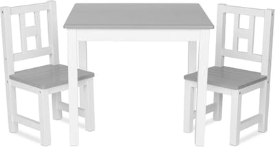 Kinderzitgroep met Tafel en 2 Stoelen | Massief Hout | Veilig voor Kinderen | Wit-Grijs