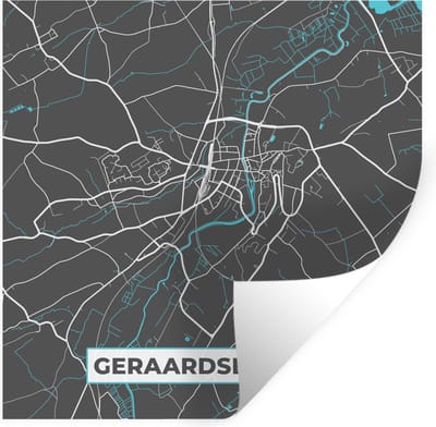 Muurstickers - Sticker Folie - Stadskaart – Grijs - Kaart – Geraardsbergen – België – Plattegrond - 100x100 cm - Plakfolie - Muurstickers Kinderkamer - Zelfklevend Behang XXL - Zelfklevend behangpapier - Stickerfolie