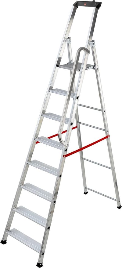 Aluminium trapladder - Vouwladder werkplatform - Zwaar klussen - Extra brede treden - 8 treden - Grijs