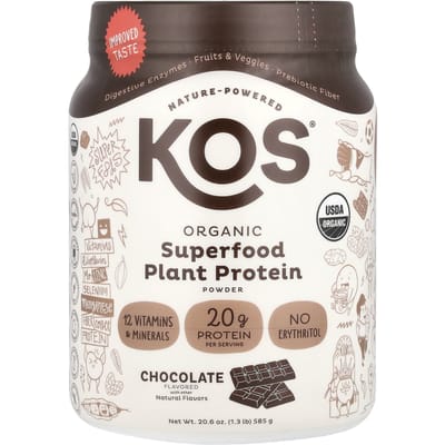 KOS, Biologisch Superfood Plantaardig Eiwitpoeder, Chocolade, 1,3 lb (585 gr)