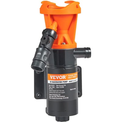 Pompe Broyeur Portable pour Camping-car, 12V, 12 GPM Pompe à Déchets pour Camping-car à Libération Rapide, Pompe d'Égout pour Camping-car avec Valve de Connexion Rapide Démontable Serre-tube Métallique Alimentation