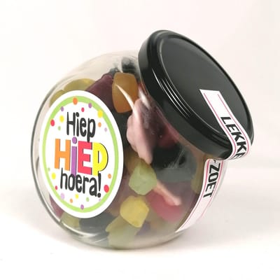 Snoeppot - "Hiep Hiep Hoera" winegum snoepmix - Verjaardagscadeau - snoep cadeau - gefeliciteerd - geslaagd cadeautje