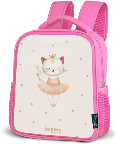 NoBoringSuitcases.com® - Rugzak roze - Schooltas meisjes - Ballerina kitten in beige kleuren - Kinder rugtas meisje - Boekentas kind - Kinderrugzak voor school - Schoolrugzak