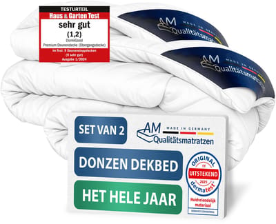 AM Qualitätsmatratzen - 100% dons - Set van 2 Extra warm donzen winterdekbed 135x200 cm - Winterdekbed 135 x 200 - Donsdekbed 135x200 - 100% Franse dons - Inlegwerk van katoen