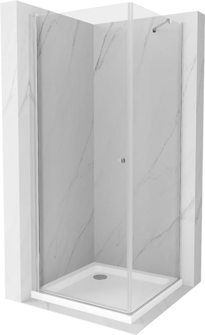 Mexen Pretoria douchecabine scharnierend 80 x 80 , transparant, chroom + douchebak Flat - 852-080-080-01-00-4010