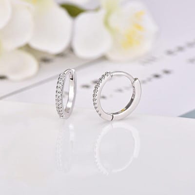 925 Sterling Zilver Cirkel Hoepel Oorbellen Cubic Zirconia Fijne Delicante Oorbellen Sieraden Voor Vrouwen S-E14 white