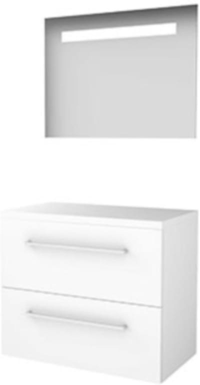 Basic-Line Economic 46 Badkamermeubelset - 80 x 46 cm - Met Grepen - 2 Lades - Wastafelblad - Spiegel met LED Verlichting - Ice White