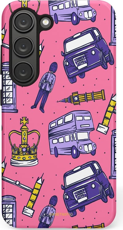 Casetastic Hoesje Geschikt voor Samsung S23 - Stijlvolle Beschermende Duo-layer Case - Brits London Roze Avontuur - Londen