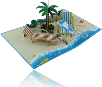 Pop-up Kaart - Wenskaart Cadeaukaart - Vakantie Vieren - 3D Strand Design - 20.8 x 15.9 cm - Meerkleurig