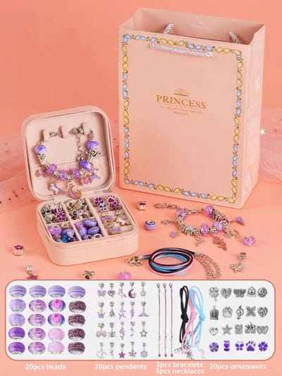 Loha-party®68 stuks Prince Bedelarmband Making Kit- Paars zeemeermin Thema Armbanden sieraden-compleet sieradendoos- zelf maken ketting-Bedelarmbandenset-Verjaardagscadeau-Meisjes Knutselsets-Meisjescadeaus voor 5-13 jaar Verjaardag,Kerstmis