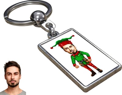 Christmas Karikatuur Man - Gepersonaliseerde Karikatuur Sleutelhanger met Jouw Foto - Cadeau - Verjaardag - Kerst - Kado - Valentijn - Gepersonaliseerd Cadeau